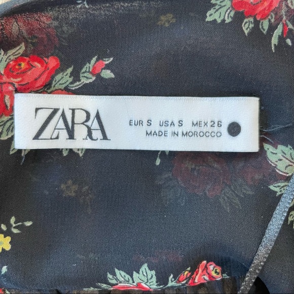 Zara Rose Print Ruched and Ruffled Mini Dress size Small - Picture 12 of 12